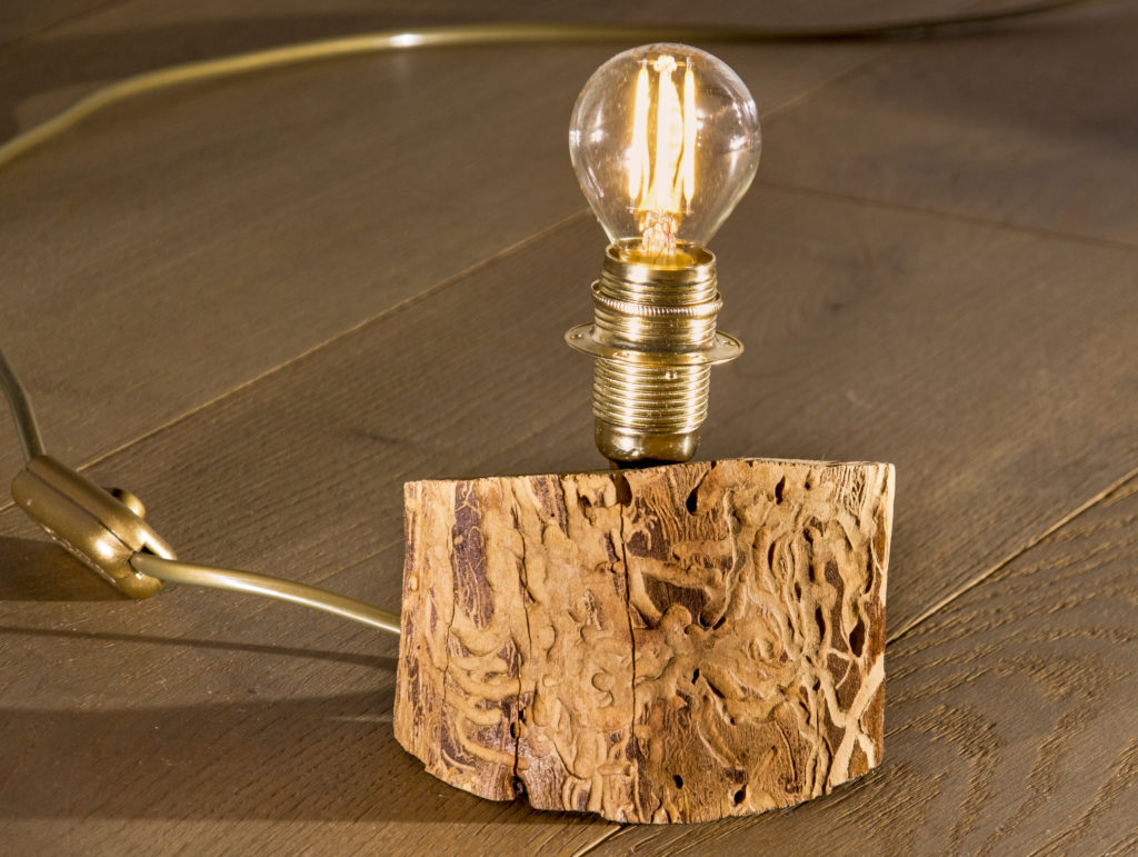 Lampada realizzata con legno di albicocco